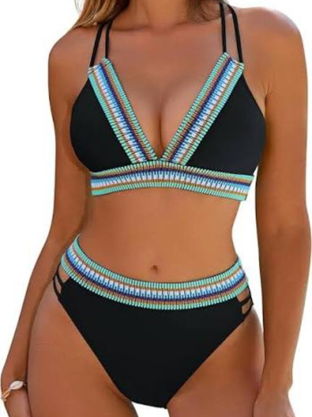 Blooming Jelly High Waisted Bikini Sets Black and Color Block - New! Size Large